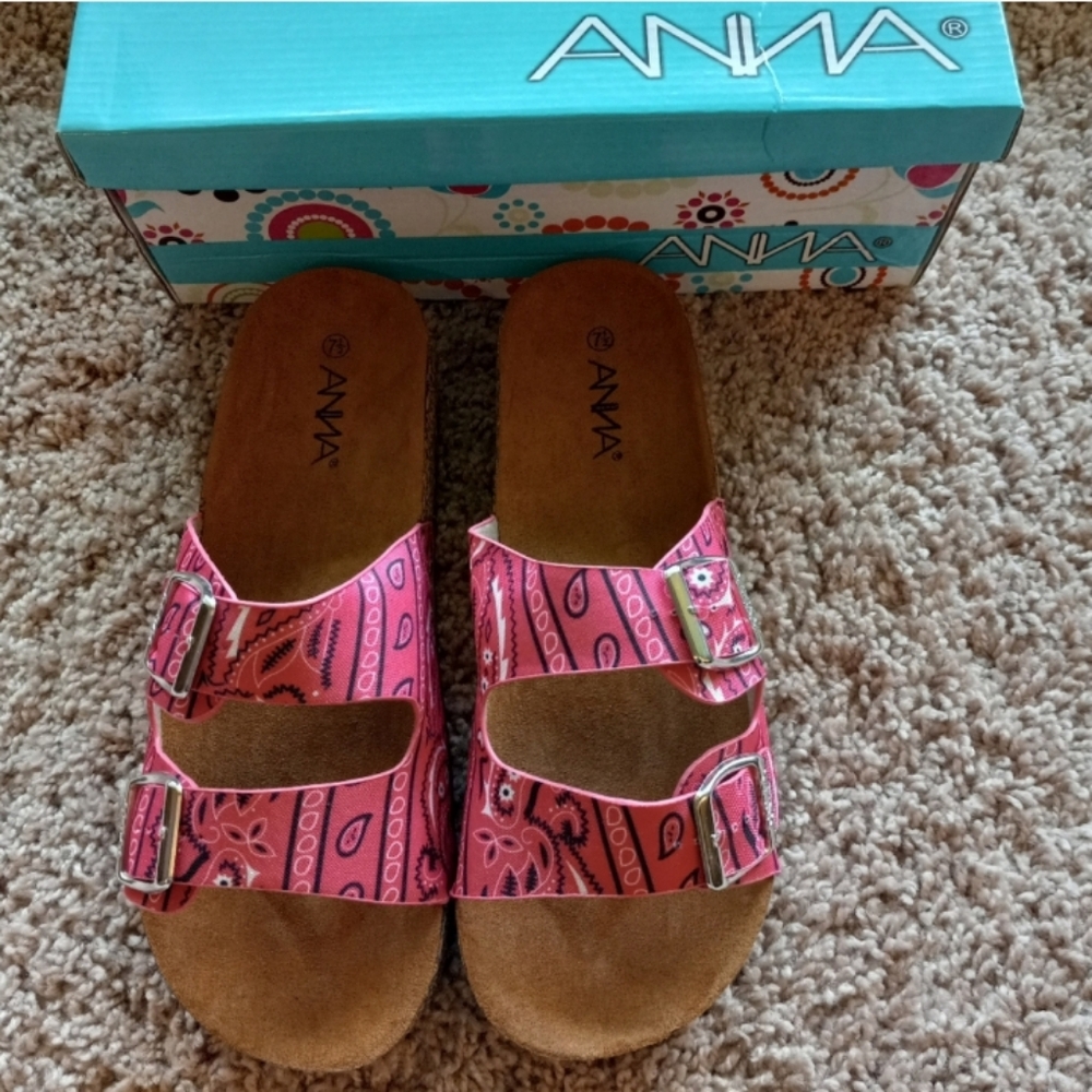 Anna Paisley Bandana Print Glory Cork Sandals 7.5